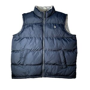 U.S. Polo Assn. Navy Blue Collared Puffer Vest with Pockets- Mens Size…